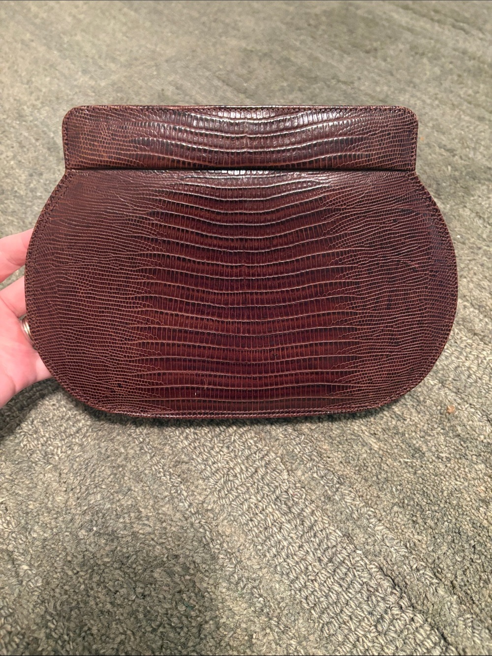 Piero Acutis Genuine Lizard Skin Clutch – Vintage Brown Evening Bag
